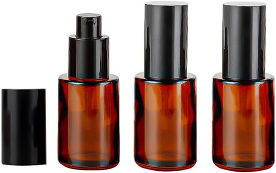 3 Stück 30 Ml 1 Oz Leere Bernsteinfarbene Glas-pumpflaschen Für Lotionen Seifenspender Mit Schwarzem Deckel Nachfüllbare