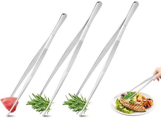 Küchenzange Aus Edelstahl 3-teiliges Set Lange Küchenzange Zum Kochen Grillen Und Backen Präzisionspinzette Für Fleisch Grillgut Und Zum