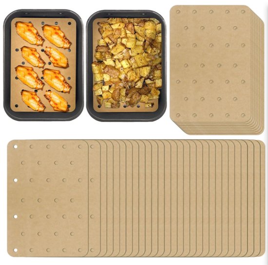 100 Stück Perforiertes, Antihaftbeschichtetes Backpapier Für Heißluftfritteusen, 14 X 20,5 Cm