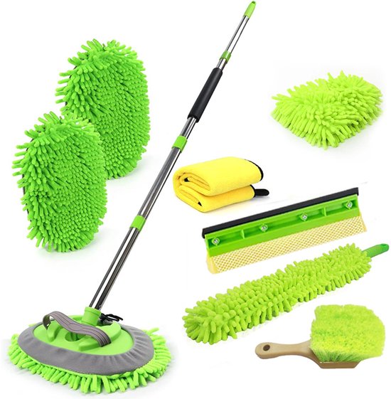 8-teiliges Autowaschbürsten-set Mit Langem Griff, Autowaschmopp, Flusenbürsten-set Mit Scheibenwischern Und Staubentferner