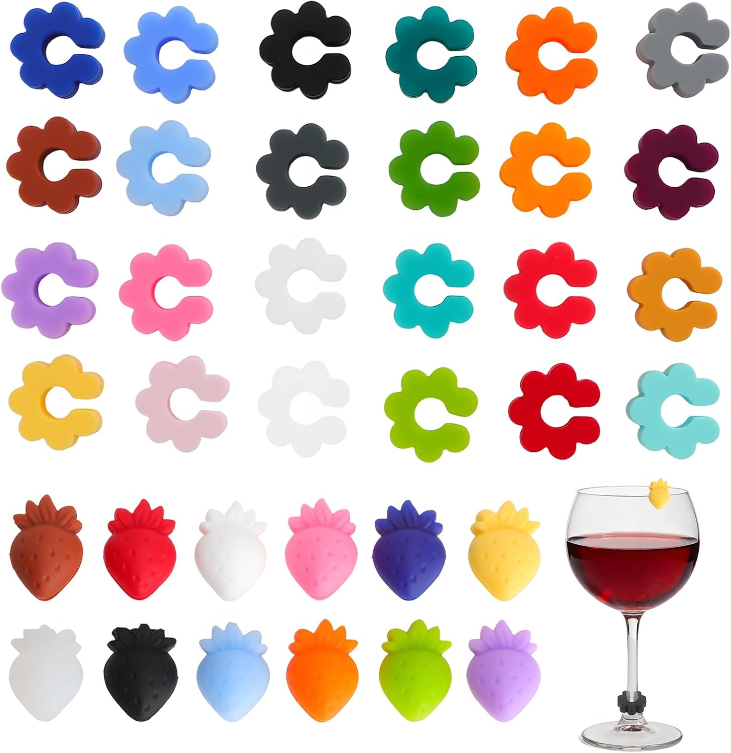 Set Mit 36 Silikon-glasmarkern Für Trinkgläser, Weingläser, Wassergläser Und Cocktailgläser