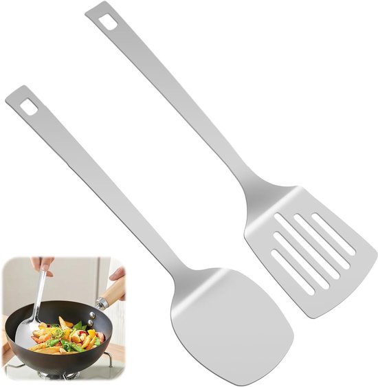 Set Mit 2 Küchenspateln Aus Edelstahl – 26 Cm – Spülmaschinenfest – Geeignet Für Antihaftbeschichtungen