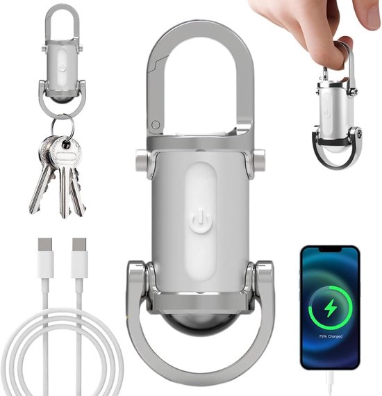 Mini-taschenlampe Mit Wasserdichtem Schlüsselanhänger 1200 Lumen Superhelle Led Tragbare Taschenlampe Mit Powerbank Und 8 Modi Geeignet Für Und Silber