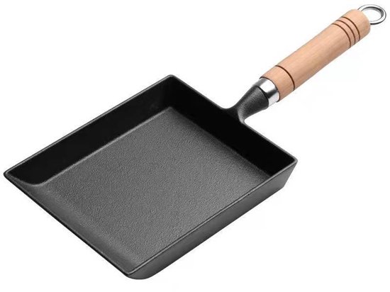 Rechteckige Gusseisenpfanne Für Tamagoyaki, Mit Holzgriff, Induktionsgeeignet, Antihaftbeschichtet, 15 X 18 Cm