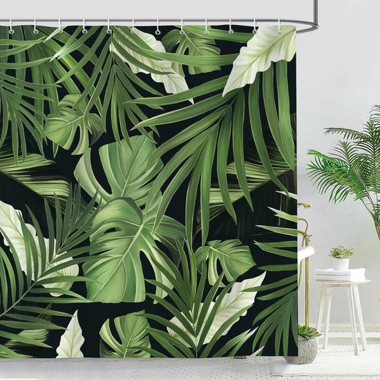 Tropischer Duschvorhang Mit Palmenblättern – Wasserdicht Und Schimmelresistent – 180 X 200 Cm