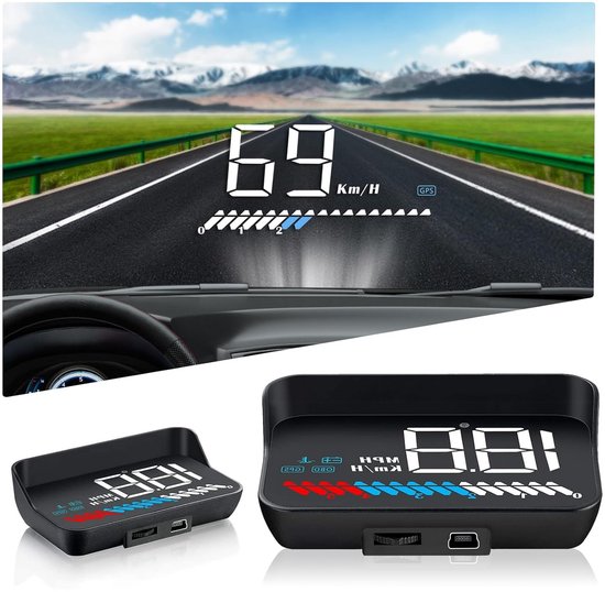 Universelles Head-up-display Mit Gps Und Obd2: Geschwindigkeits-, Drehzahl- Und Temperaturanzeige