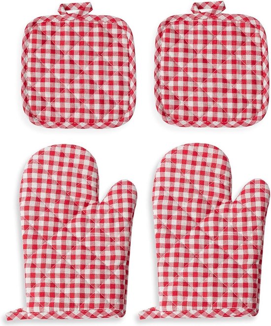 4-teiliges Set Hitzebeständiger Ofenhandschuhe Und Topflappen - Extra Dicke Küchenhandschuhe Aus Baumwolle (500 Grad)