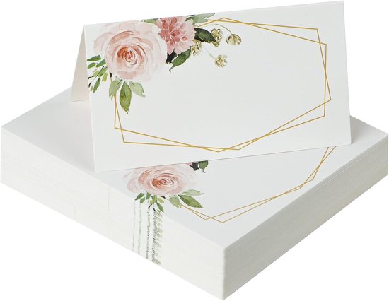 60 Tischkarten Aus Papier Geeignet Zur Tischdekoration Maße 3 5 Zoll 2 Zoll Gefaltet Tischkarten Mit Aquarellrosenmotiv Tischkarten Mit Geeignet