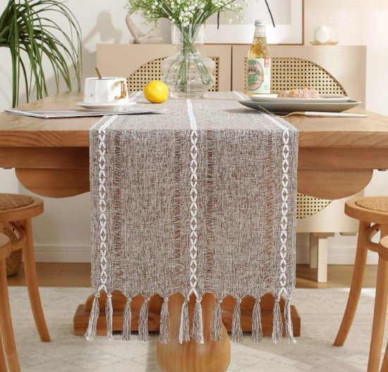 Handgewebter Tischläufer Mit Quasten 200 X 33 Cm Große Cremefarbene Tischdecke Schlichte Moderne Tischdecke Lange Tischdecke Aus Baumwolle Und