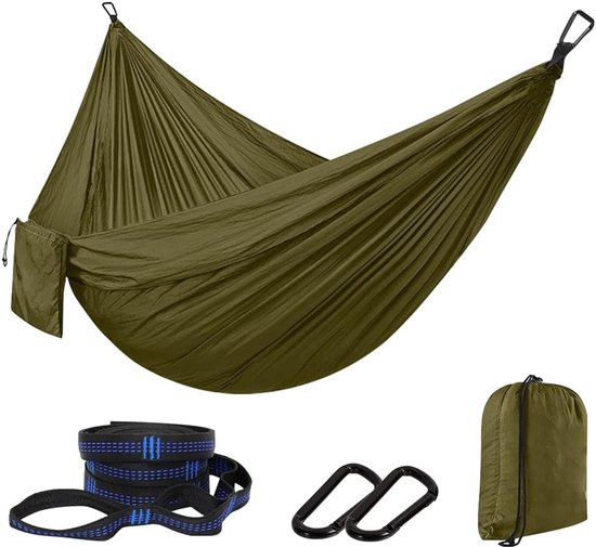 Outdoor-hängematte, Superleicht, Tragbar, 270 X 140 Cm, Atmungsaktiv, Schnelltrocknend, Mit Zwei Baumgurten Für Wandern, Survival, Reisen Und Garten