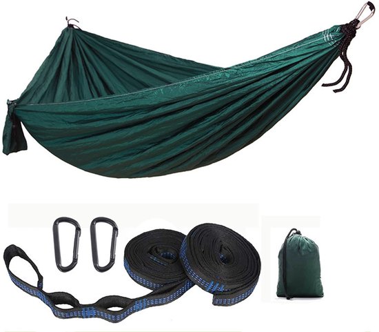 Ultraleichte Reise Und Campinghängematte Tragkraft 300 Kg 275 X 140 Cm Fallschirmseide Mit 2 Hochwertigen Karabinern Und 2 Nylongurten Geeignet Grün