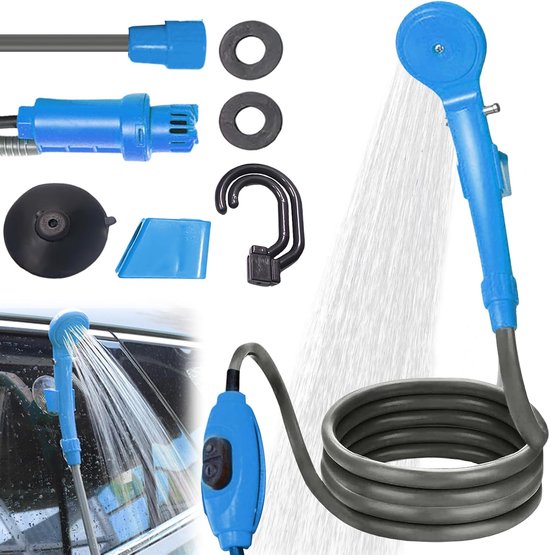 Campingdusche – 12 V Tragbar Mit Handbrause Und Schlauch – Pumpe – Tauchpumpe Für Wandern, Camping, Reisen, Strand, Haustiere