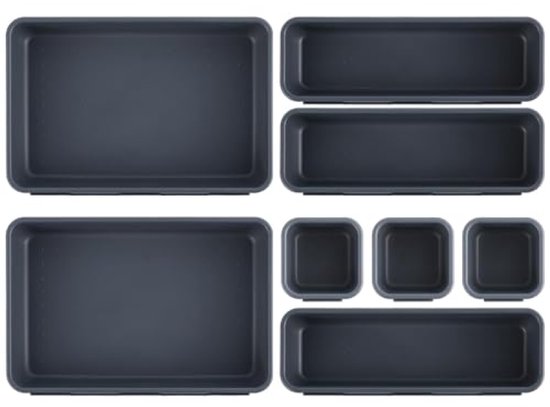 Set Mit 8 Schubladenboxen – 3 Größen, Verstellbare Trennwände, Rutschfester Boden