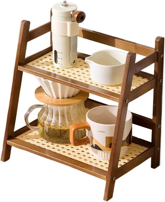 2-stöckiger Becherhalter – Getränkeorganizer – Küchenschreibtisch – Rattanoptik – 29 X 19 Cm – Schwarzbraun