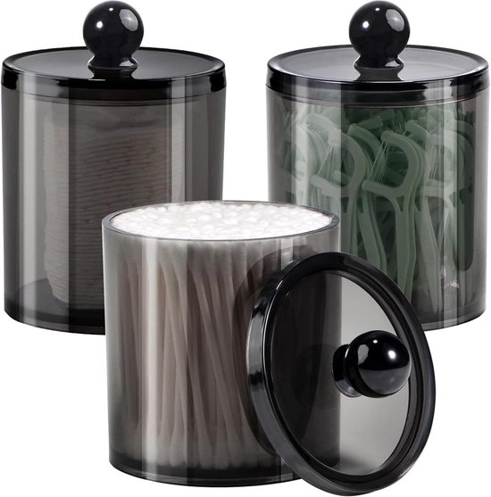 Kosmetik-organizer 3-teiliger Wattestäbchenhalter Schwarze Apothekergläser Fürs Badezimmer Für Wattestäbchen Wattestäbchen Runde Wattepads