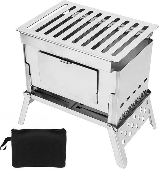 Faltbarer Holzofen – Tragbarer Grillofen – Kochen Im Freien – Abnehmbares Kartondesign – 22 X 16 X 5 Cm – Silber