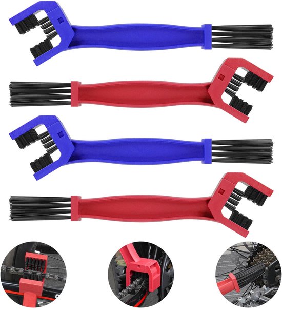 Jhubersproducts – Kettenreinigungsbürste – Kettenreiniger-set – Effiziente Reinigung – Blau/rot – Für Motorrad Und Fahrrad – 4er-set Kettenbürsten