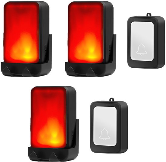 Kabellose Türklingel Türklingel-set 2 Sender Und 3 Empfänger 7 Helle Lichtfarben Und 8 Lautstärkestufen Geeignet Für Zuhause Büro Senioren Und Schwarz