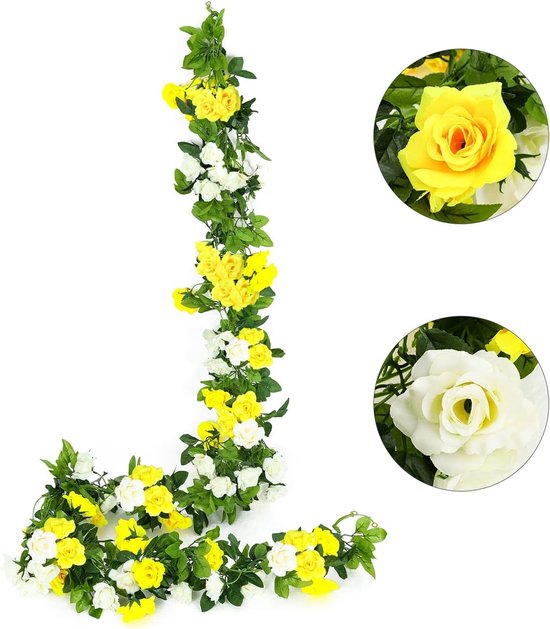 2 Stück Hängende Seidenrosengirlande, Künstliche Gelbe Blumen, Für Die Innen- Und Außendekoration
