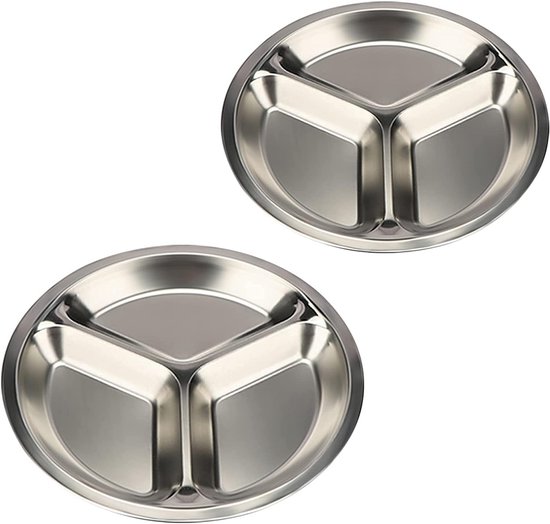Set Aus 2 Edelstahltellern Mit 3 Fächern, 26 Cm Servierteller