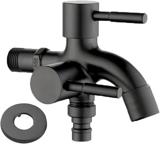 Schwarzer Außenwasserhahn – Waschmaschinenanschluss – Wasseranschluss – Edelstahl – G1/2" – Schwarz