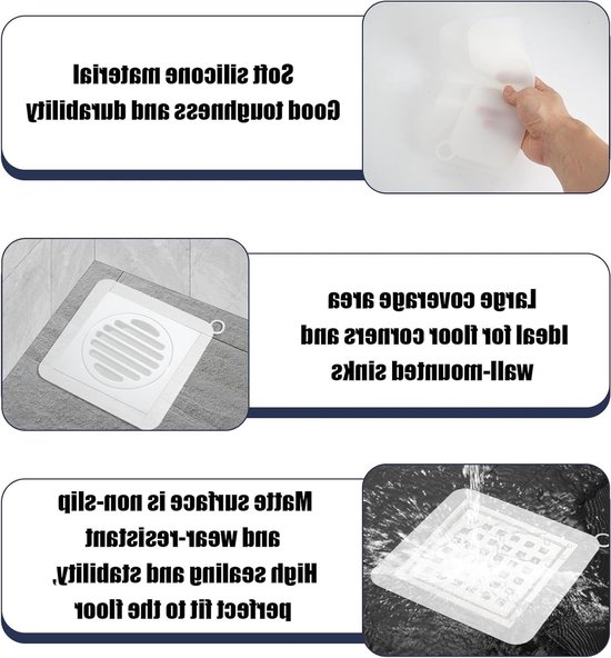 4er-set Silikon-abflussabdeckungen 20 X 20 Cm – Geruchsstopper Für Küche, Bad Und Waschküche, Quadratische Abflussmatte