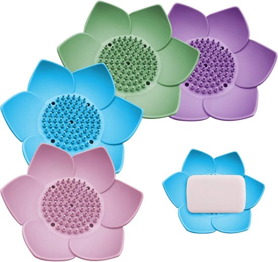 Set Mit 4 Blütenförmigen Silikon-seifenspendern Mit Abflusslöchern Für Einfache Reinigung, Rutschfest Und Langlebig, Ideal Für Bad Und Küche