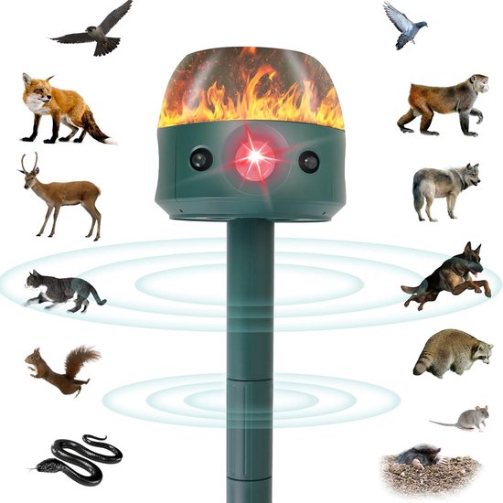 Ultraschall-gartentiervertreiber Mit Solarantrieb 5 Einstellungen Vertreibt Katzen Und Eichhörnchen Mit Bewegungssensor Flammenlicht Für Rehe Und Abs
