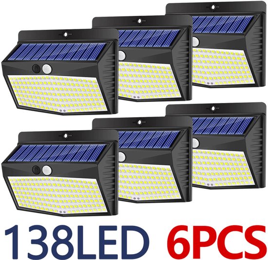 Gartenwandleuchten – Solar-außenleuchten, 6er-set Mit Bewegungsmelder, 138 Led-solarstrahler, Ip65 Wasserdicht, Für Garten, Garage Und Terrasse