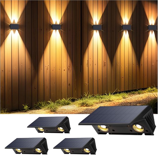 Solarbetriebene Wandleuchte Solar-außenleuchte Licht Nach Oben Und Unten 4 Leds Wasserdichte Außenwandleuchte Warmweiß Für Garten Balkon Terrasse