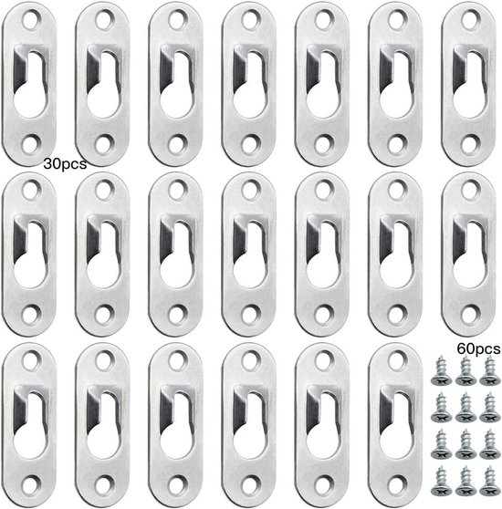 30 Schlitzaufhänger – 44 Mm X 16 Mm Metallaufhänger Mit 60 Selbstschneidenden Schrauben Zur Wanddekoration Und Möbelbefestigung