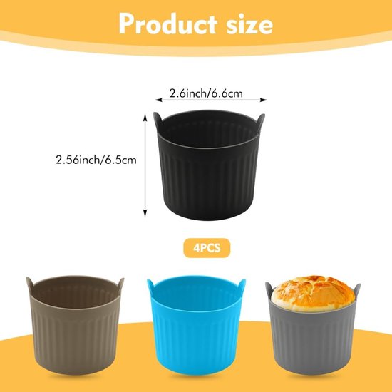 4er Pack Airfryer Backformen Silikon Backformen Antihaft Backbleche Mit Leicht Zu Lösenden Backformen Große Airfryer Muffinformen 4 Farben Größe:
