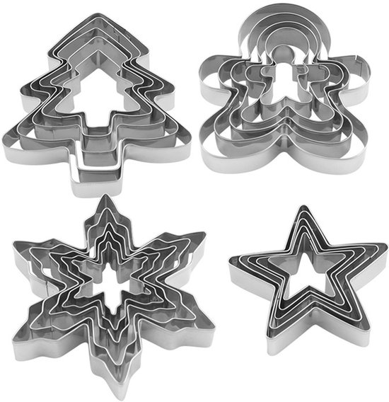 20 Ausstechformen Set Mit Weihnachtsplätzchenausstechformen Backutensilien Aus Edelstahl Erhältlich In Vier Formen Weihnachtsbaum Schneemann Und