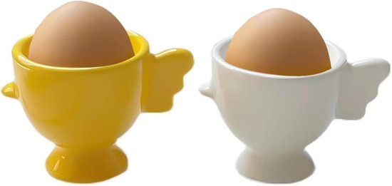 Eierbecher-set – Wiederverwendbar – 2-teilig – Weiß + Gelb – Keramik
