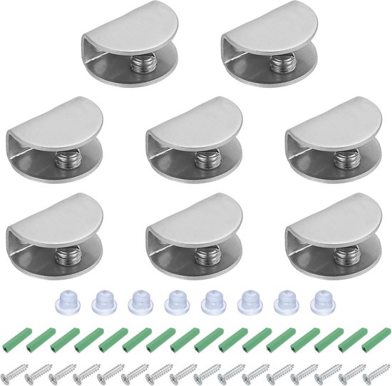 Glasregalhalterungen – Edelstahlklemmen – Halterungen Für 5/16"-3/8"-glasregale – Wandmontage – 8 Stück