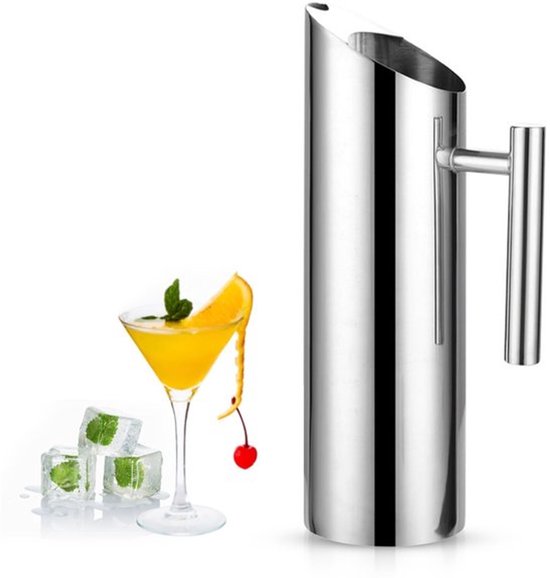 Wasserkrug Aus Edelstahl Mit Eisbehälter – Zum Servieren Von Kalten Getränken – 1 L/1,5 L/2 L