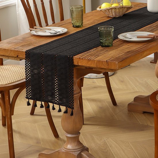 Ein Schwarzer Tischläufer Mit Quasten 30 Cm X 200 Cm Im Rustikalen Landhausstil Geeignet Für Feiertage Hochzeiten Oder Als Dekoration Auf Dem