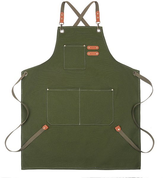 Canvas-schürzen Für Damen Und Herren Unisex-schürze Mit 3 Taschen Verstellbare Baumwoll-arbeitsschürze Kochschürze Für Küche Grill Und Caf Ideal Grün