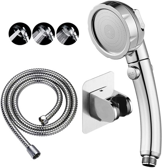Bohrfreie Hochdruck-handbrause Mit Ein Ausschalter Und Pausenfunktion 3 Strahlarten Wassersparender Duschkopf Abnehmbares Duschzubehör In Chrom