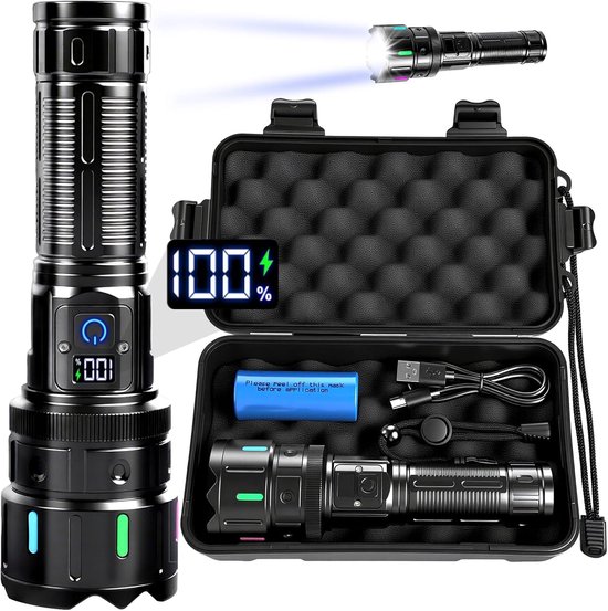 Leistungsstarke, Wiederaufladbare Led-taschenlampe Mit 1200 Lumen, Usb-c-anschluss, Taktisch Für Outdoor-aktivitäten Und Notfälle