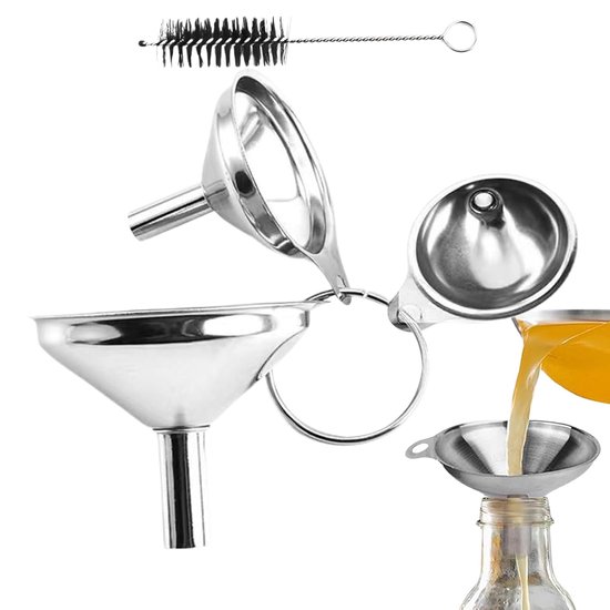 Edelstahltrichter, Metalltrichter Zum Abfüllen Von Flaschen Lebensmittelechter Trichter Mit Reinigungsbürste Für Öl, Flüssigkeiten, Marmeladenzut