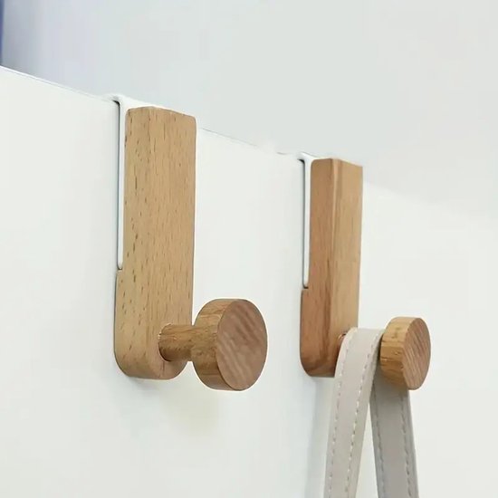 2er-pack Türhaken Aus Holz – Aufbewahrungsregal Für Bad/küche/eingangsbereich Ohne Bohrlöcher