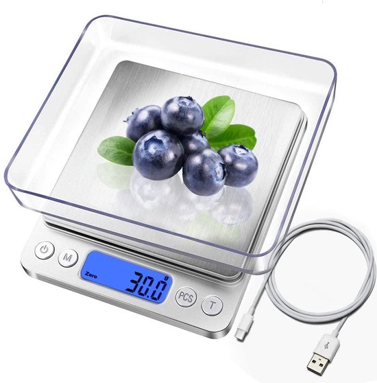Digitale Küchenwaage Usb-aufladbar 3 Kg 0 1 G Mini-lebensmittelwaage Elektrische Kochwaage Wasserdicht Digitale Waage Usb-aufladbar Lcd-display 0,1 G