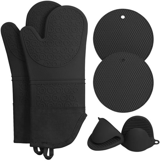 Silikon-ofenhandschuh-set Mit Topflappen Und Mini-topflappen 6-teilig Hitzebeständig Bis 240 C Rutschfest Wasserdicht Für Küche Grill Und Backen