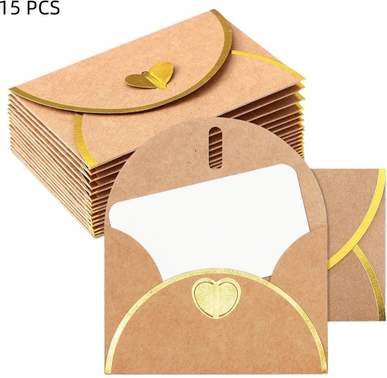 15 Stück Mini Umschläge Braune Kraftpapierumschläge Mit Blankokarten Für Hochzeiten, Geburtstage, Grußkarten Und Abschlussfeiern Braun 10,5 × 7,1