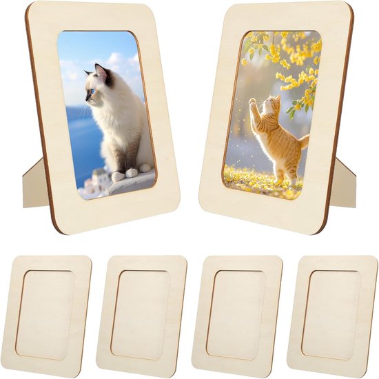 6 Bilderrahmen (4 X 6 Zoll), Rechteckige Postkartenrahmen Aus Holz, Bemalbarer Rahmen Für Bastelprojekte