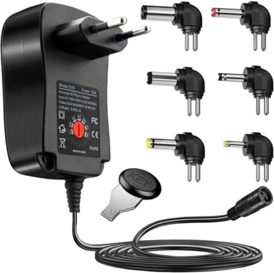 Universal-netzteil Mit Usb-anschluss – 3 V / 4,5 V / 5 V / 6 V / 7,5 V / 9 V / 12 V – 6 Stecker