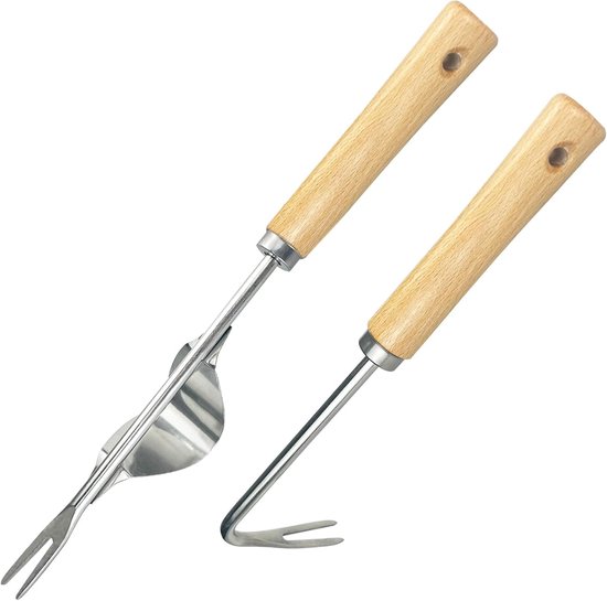 Unkrautstecher 2-teilig Edelstahl Holzgriff Manueller Wurzelentferner Und Unkrautgabel Für Die Gartenarbeit Ideal Zum Jäten Umpflanzen Und Von