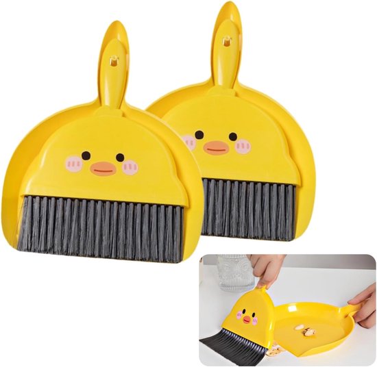 2-teiliges Mini-bürsten Und Mülleimer-set Kunststoff Mit Kleinem Gelbem Hühnermuster Kleiner Besen Für Schreibtisch Haushalt Küche Käfigreiniger