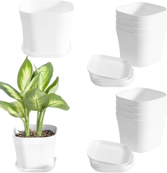 Set Mit 10 Kleinen Kunststoff-blumentöpfen Mit Untersetzer – 10 Cm Durchmesser Für Innenräume Und Balkon, Ideal Für Pflanzen Und Gartenarbeit